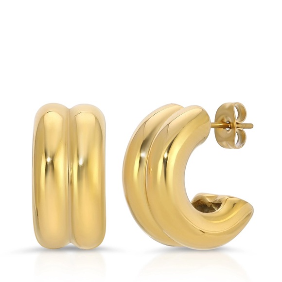 18K Gold Plated Chunky Mini Hoops*Huggie Earrings*Everyday Hoops*ML - Picture 7 of 7